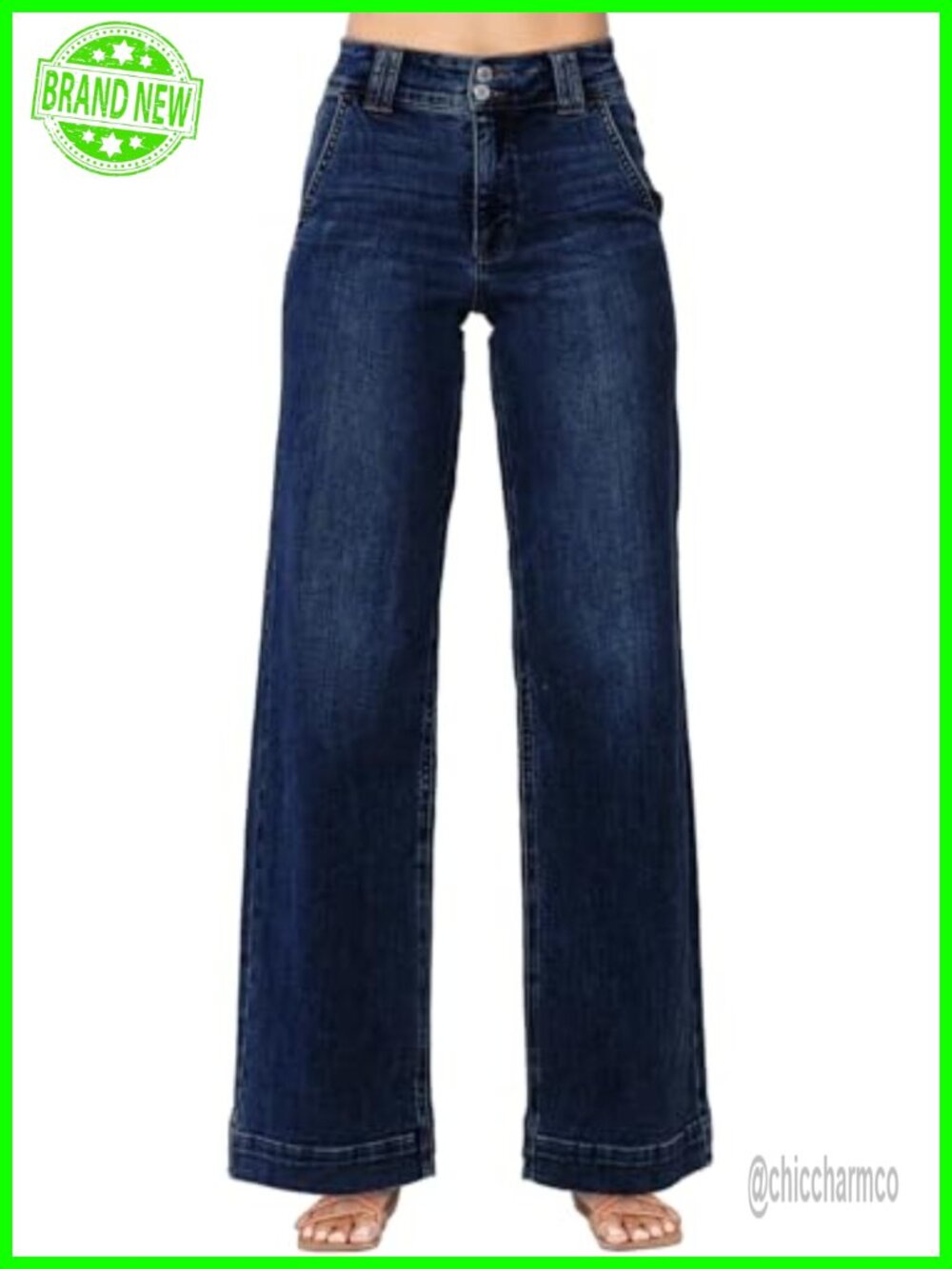 Wide Leg High Rise Jeans Tummy Control Stretch Denim